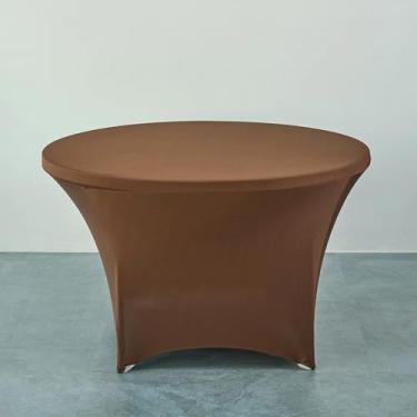 Imagem de Toalha de mesa redonda elástica para hotel, capa de mesa para banquete de cor pura, protetor de balcão de bar, saia de mesa decorativa para casa, café escuro., R 150 cm x A 75 cm (5 pés redondo)