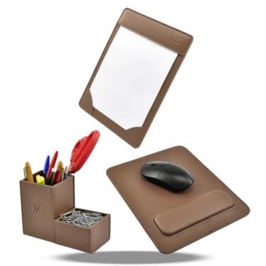 Imagem de Kit Escritório Sintético Vayly com Porta-Caneta, Porta-Clips, Risque Rabisque A4, Apoio para Teclado e Mouse Pad. (Caramelo)