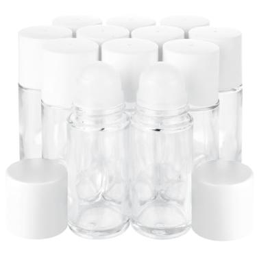 Imagem de FWEEK 12 Frascos De Vidro Vazios Com Rolo Para Óleos Essenciais, Desodorante Roll-On Recarregável, Faça Você Mesmo, Viagem Óleos, Perfumes, Cosméticos (50 Ml)