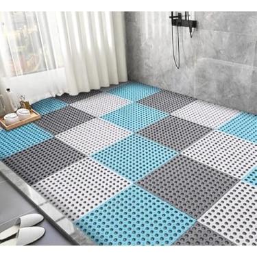 Imagem de Kit 9 PeçAs Tapete Estrado Modular Antiderrapante 30x30 Para Banheiro E Vestiario(CINZA, AZUL E BRANCO)