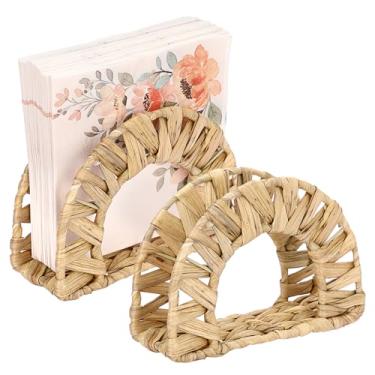 Imagem de Sumnacon Pacote com 2 porta-guardanapos de cozinha de jacinto de água para mesa Suporte de guardanapo de vime para guardanapos de papel Suportes de guardanapo rústicos para cozinha, mesa de jantar