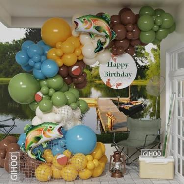 Imagem de Decoração de festa de aniversário de pesca, 155 peças, kit de guirlanda de arco de balão de pesca com balão de truta, para decoração de festa de chá de bebê com tema de peixe de pescador de um