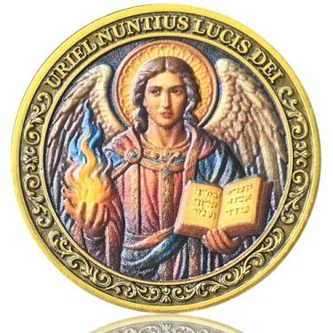 Imagem de Archangel Uriel Challenge Coin - Spiritual Wisdom & Guidance Token with Prayer for Divine Protection and Illuminating Light