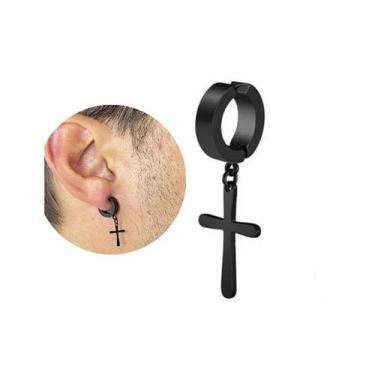 Imagem de 1 Brinco pressão argola aço cirurgico masculina cruz unidade - Morgani