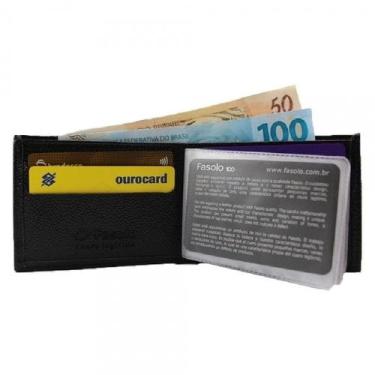 Imagem de Carteira masculina couro pequena slim Fasolo H007, Preto