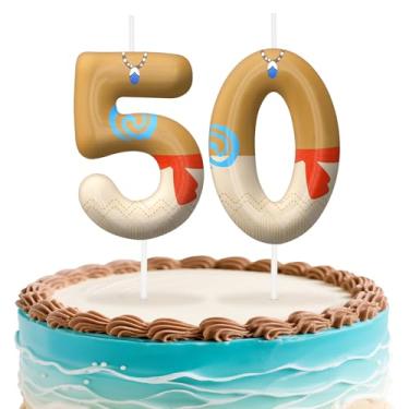 Imagem de Velas de aniversário Havaí número 50, topo de bolo com tema de ilha para decoração de bolo para meninos e meninas, decorações de aniversário, suprimentos de festa, velas com números para decoração de