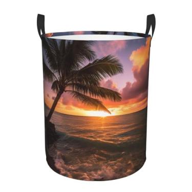 Imagem de Cesto de lavanderia de palmeira, pôr do sol, praia, dobrável, impermeável, cesto de armazenamento de roupas com alças, pano Oxford, organizador de brinquedos, cesta para banheiro, lavanderia, quarto