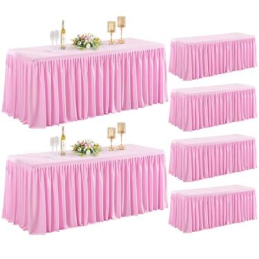 Imagem de Shillance Pacote com 6 roupas de mesa rosa para mesas retangulares de 2,3 m, toalha de mesa retangular de poliéster premium, resistente a amassados, lavável para casamentos, festas, jantares