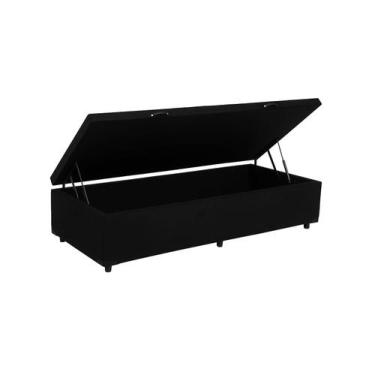 Imagem de Cama Box Solteiro com Baú Preta  Blindada, Reforçada e com Pistão a Gá