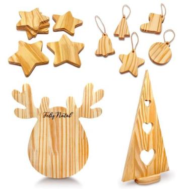 Imagem de Kit Decoração de Natal Tábuas Porta Copos Árvore Madeira Mesa Posta - 