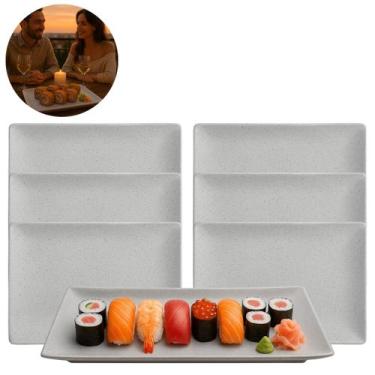 Imagem de 6 Travessas Retangular Melamina Granilite Para Servir 24,5cm - Lyor