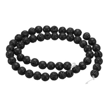 Imagem de HARFINGTON 100 peças de contas de pedra natural 6 mm preta vulcânica redonda pedra preciosa solta contas verdadeiras genuínas bolas lisas contas para fazer joias, pulseiras, colar, brincos, faça você