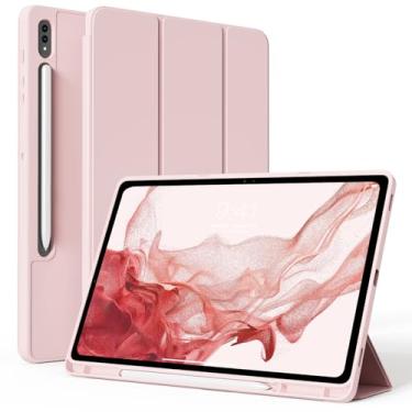 Imagem de KVTVOU Capa para Samsung Galaxy Tab S8/S7 (2022/2020, 28 cm) com suporte para caneta S, capa protetora com suporte de três dobras, capa traseira de TPU macio, suporta carregamento de caneta S e