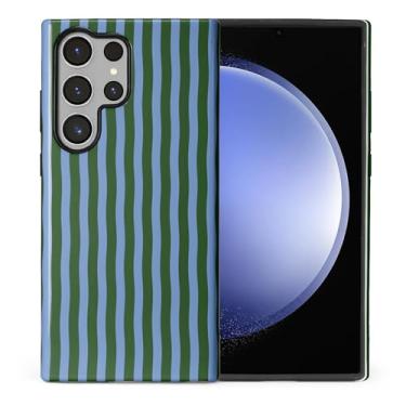 Imagem de ilikediy Capa para Samsung Galaxy S24 Ultra, HL2, listra verde e azul, híbrida, 2 camadas, capa protetora de silicone com design