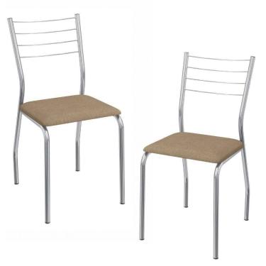 Imagem de Kit 2 Cadeiras Cromada Sala Jantar 2C140CR Corino Kappesberg Capuccino