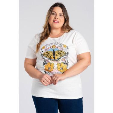 Imagem de T-shirt Feminina Plus Size Malha Algodão Estampada "PEACE & LOVE" - Serena