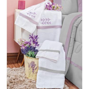Imagem de Jogo Toalha Banho Yasmin 4 Peças Cinza Lilás
