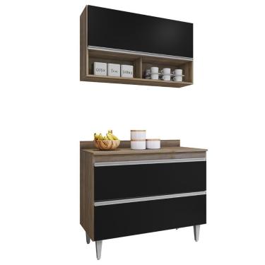 Imagem de Armário De Cozinha Nichos Cp01 E Tampo 100cm Z34 Freijó/preto - Mpozenato