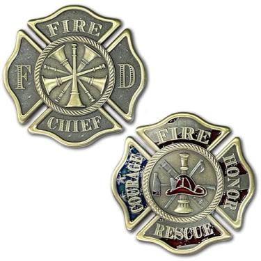 Imagem de Firefighter Fire Chief Maltese Cross Thin Red Line Firefighting Collectible Challenge Coin