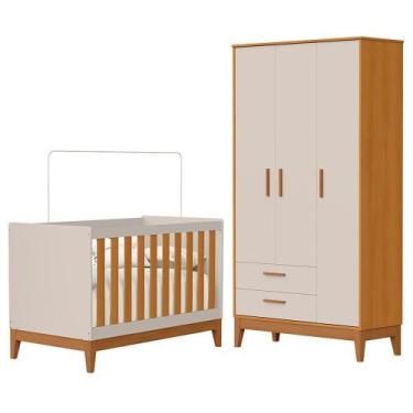 Imagem de Jogo de Quarto Infantil Flip Guarda Roupa 3 Portas e Berço Americano -