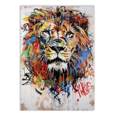 Imagem de Placa Decorativa Grafite Leão Arte De Rua Banksy Decoração Poster Quarto Sala
