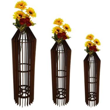 Imagem de Vaso de Chão Decorativo Grande MDF PENEDO - LENOBRE, Preto, Kit com 3 