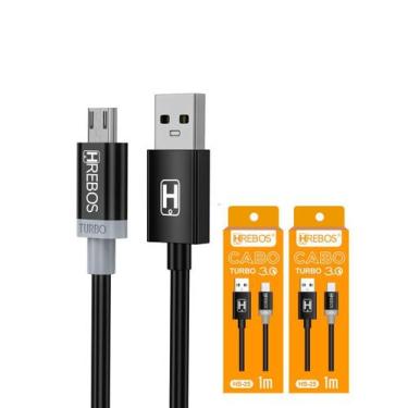 Imagem de Kit 2 Cabo Micro Usb V8 Carregador Turbo E Dados Android - Hrebos