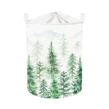 Imagem de Clastyle Cesto de roupa suja para bebês da floresta de pinheiros, cesta de armazenamento infantil, caixa de presente, organizador de roupas dobrável, cesto de berçário para quarto, branco, 36 x 45 cm