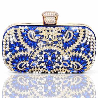 Imagem de Yokawe Bolsa clutch de strass com glitter cristal bolsa de formatura feminina, Azul, 7.15 x 2.0 x 4.5 inches