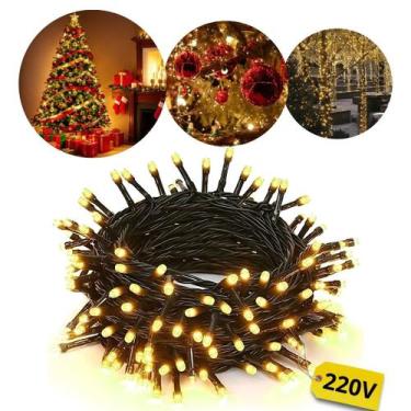 Imagem de Pisca de natal 10 metros luz fixa tomada m/mf 220v fio verde 8w luz br