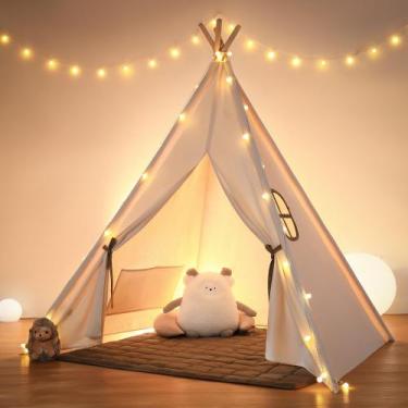 Imagem de Tenda Teepee Play Besrey Kids com luzes e tapete acolchoado de algodão