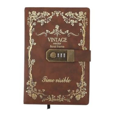 Imagem de Luqeeg Caderno de Senhas, Papel Grosso com Cadeado Multiuso Portátil Moderno Diário Vintage com Cadeado em Estilo Europeu Pequeno Cadeado de Bolso para Escrever para Estudantes (Marrom)