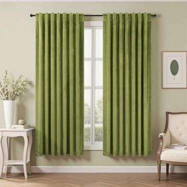 Imagem de Cortinas de veludo verde musgo 182 cm de comprimento para sala de jantar, 2 painéis, bolso traseiro, varão, supermacia, grossa, cortina escurecedora para quarto de crianças, berçário, meninas, quarto