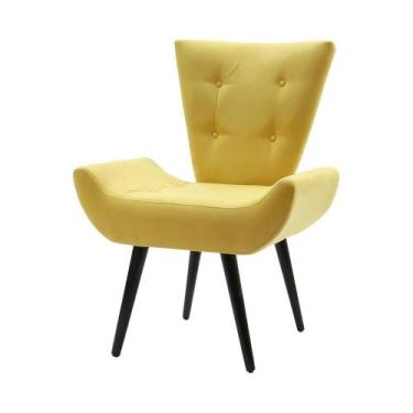 Imagem de Poltrona Decorativa Emilia Pé Palito Em Suede - Amarela - Cor: Amarelo