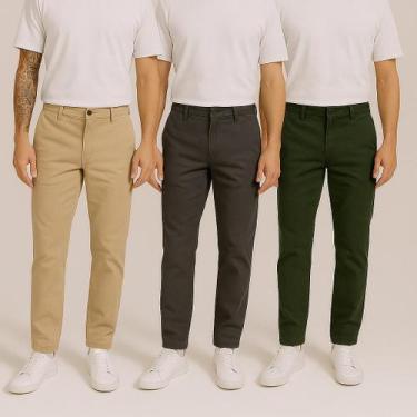 Imagem de Kit 3 Calça Jeans Masculina Alfaiataria Sarja Slim Skinny Social Premi