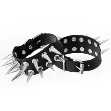 Imagem de LLOUSSAK 2 peças de pulseiras punk cravejadas com pontas de couro preto rebite pulseira de punho pulseira de rock gótico pulseiras emo pulseiras punk acessórios punk para acessórios de festa unissex