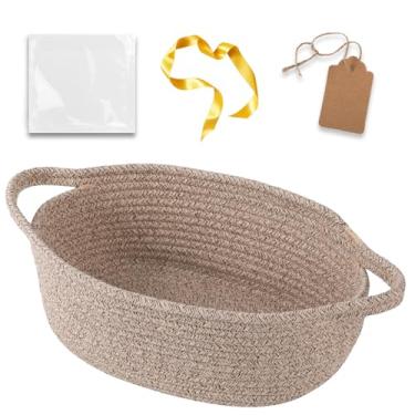 Imagem de OIAHOMY Cesta pequena de tecido com sacos de presente, fitas e cartão de etiqueta DIY, cestas vazias para presentes, cesta de corda pequena de 30 x 20 x 12 cm, cestas decorativas fofas com alças para