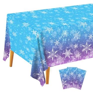 Imagem de Peiking 3 decorações de toalha de mesa de plástico de floco de neve de inverno, holográfico, azul e roxo, floco de neve, inverno, país das maravilhas de inverno, para decorações de aniversário, 137 x