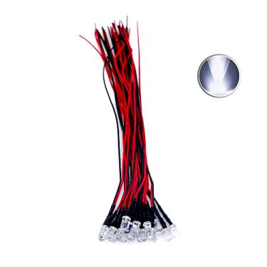 Imagem de 30 peças de luzes LED redondas de 12 volts 5 mm com diodos emissores de diodos pré-cabeados 12 V CC 12 V, lentes transparentes de água, pequenas lâmpadas LED (topo redondo de 5 mm, branco (30 peças))