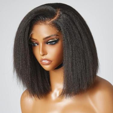 Imagem de Peruca LUVME HAIR 4C Kinky Edges Lace Front Bob 25 cm de cabelo humano