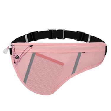 Imagem de JEVRKAPZ Cinto de corrida fino, leve para celular com faixa refletiva, pochete de corrida, à prova de suor com conector de fone de ouvido, bolsos separados para exercícios, rosa, Gsp8807