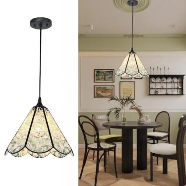 Imagem de LPRZSG Luminária pendente de vidro floral feita à mão, luminária pendente Tiffany com aplique artesanal, perfeita para mesas de jantar e ilhas de cozinha