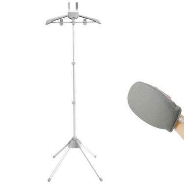 Imagem de Suporte de vaporizador de roupas, suporte dobrável para vaporizador de roupas com luvas de passar roupas, suporte de ferro a vapor, suporte de ferro a vapor, cabide de roupas para passar a vapor