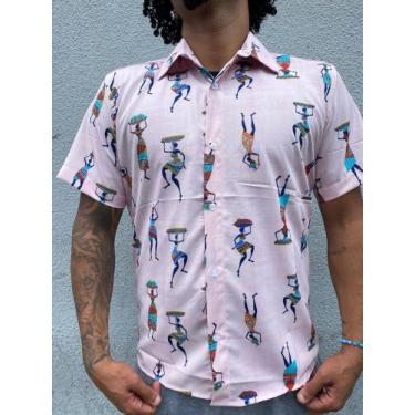 Imagem de Camisa masculina de botões floral rosa tamanho G - Blus