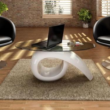 Imagem de Café Com Mesas De Estar De Vidro Mesa Final Mesas Modernas Brilhantes Móveis De Vida, 45.3" 25.2", White