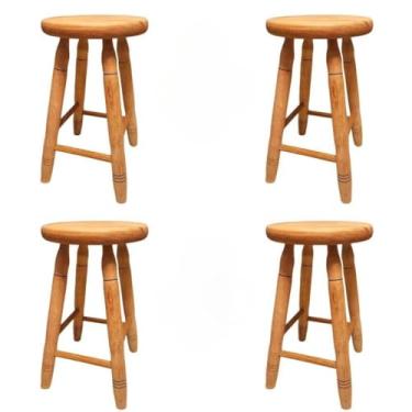 Imagem de Bancos Médio em madeira maciça 50cm Altura - Banco tamborete banqueta(4 Bancos M)