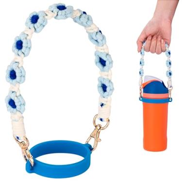 Imagem de Soledea Alça para garrafa de água, cordões tecidos à mão, estilingue de garrafa de água de silicone, suporte com alça compatível com copo Stanley de 226.8-1,134.0 g, acessórios para garrafa Hydroflask