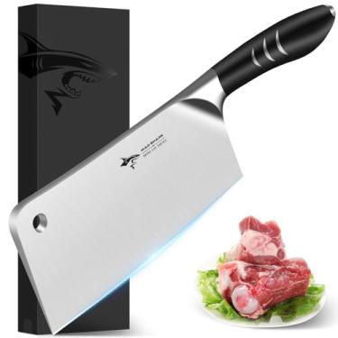 Imagem de MAD SHARK Faca de cutelo de carne de 19 cm, açougueiro profissional para cortar ossos com lâmina resistente, aço composto de grau militar alemão, faca de corte de ossos de chef chinês para cozinha