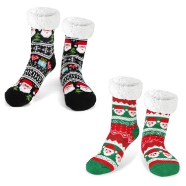 Imagem de LOMIMOS Meia de Natal, antiderrapante, quente para mulheres de inverno, Vermelho e preto, 3-6