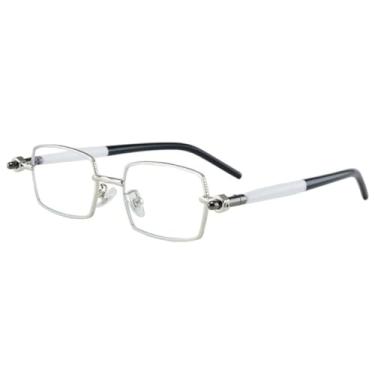 Imagem de Óculos de sol retangulares pequenos da moda, femininos, luxuosos, retrô, rebites, masculinos, com lentes duplas, armação transparente UV400 (prata transparente)